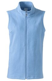 Hellblauer, ärmelloser Fleece-Weste mit durchgehendem Reißverschluss, Stehkragen, gerade geschnitten