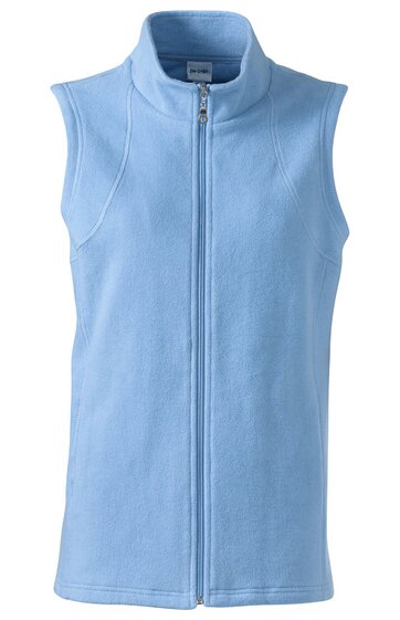 Hellblauer, ärmelloser Fleece-Weste mit durchgehendem Reißverschluss, Stehkragen, gerade geschnitten