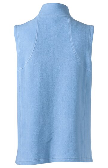 Ärmelloses Poloshirt hellblau, durchgehender Stehkragen, schlichte Rückseite ohne Muster oder Verzierung