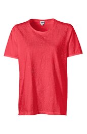 Rotes T-Shirt mit Rundhalsausschnitt, kurze Ärmel, leicht taillierte Passform, einfarbig ohne Muster, glatte Oberfläche