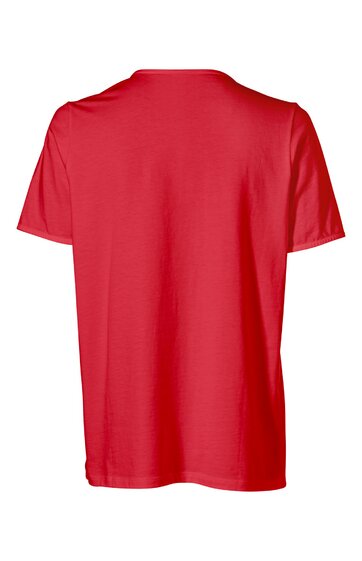 Rotes T-Shirt ohne Muster, kurzärmlig, Rundhalsausschnitt, gerade geschnitten, Rückseite sichtbar