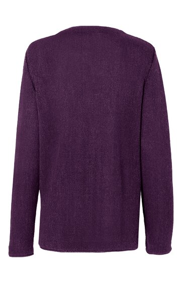 Lila langärmliger Pullover ohne Muster, Rundhalsausschnitt, gerade geschnitten, Rückenansicht
