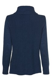 Marineblauer Pullover ohne Muster, hoher Kragen, lange Ärmel, gerader Schnitt, Bündchen an Ärmeln und Saum, Rückansicht