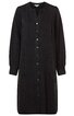 Schwarzes Hemdkleid ohne Muster, durchgehende Knopfleiste vorne, lange Ärmel mit Manschetten, V-Ausschnitt, gerade geschnitten, knielang