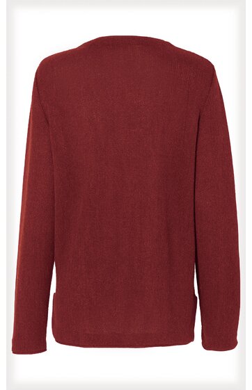 Rotes langärmeliges Oberteil ohne Muster, Rückenansicht, rundhalsausschnitt, gerade geschnitten