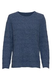 Pullover, dunkelblau meliert, ohne Muster, Rundhalsausschnitt, lange Ärmel, gerade Form