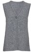 Ärmellose Strickweste in hellgrau, fein meliert, V-Ausschnitt, eine runde graue Knopfleiste in der Mitte, gerade geschnitten