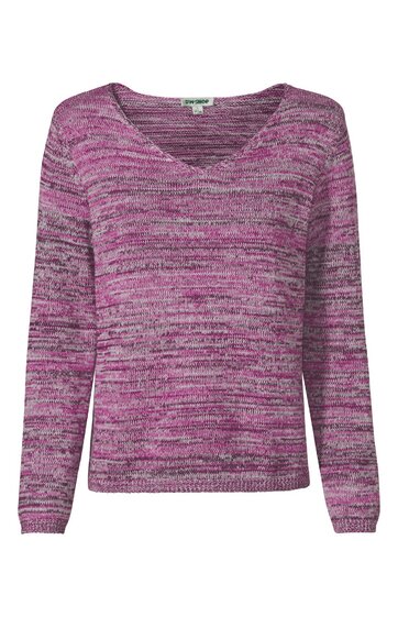Langärmliger Pullover in verschiedenen Rosatönen meliert, V-Ausschnitt, gerade Form, ohne weitere sichtbare Verzierungen