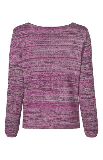 Langärmliger Pullover in meliertem Pink und Grau, rundhalsausschnitt, gerade geschnitten, ohne sichtbare Verschlüsse