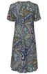 Kleid in Blau- und Grüntönen mit Paisley- und Zebrastreifenmuster, kurzärmlig, rundhalsausschnitt, knielang, legerer Schnitt