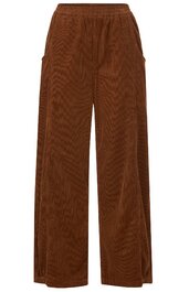 Hose in warmem Braunton, uni, mit elastischem Bund, geradem Bein, zwei seitlichen Eingrifftaschen, lang geschnitten