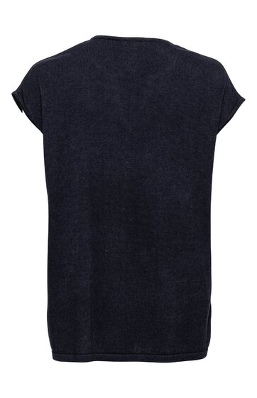 Dunkelblaues T-Shirt ohne Muster, kurze Ärmel, Rundhalsausschnitt, gerade geschnittener Saum, Rückansicht