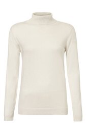 Langärmliger Rollkragenpullover in cremeweiß, einfarbig, gerade geschnitten, ohne dekorative Elemente