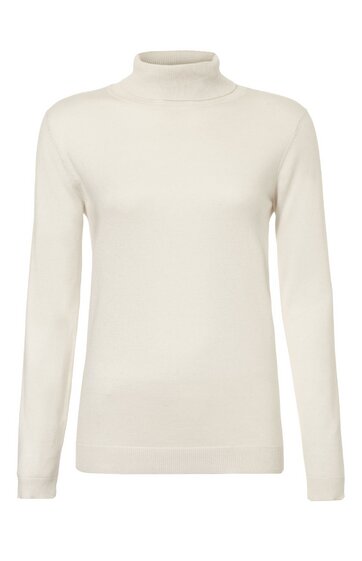 Langärmliger Rollkragenpullover in cremeweiß, einfarbig, gerade geschnitten, ohne dekorative Elemente
