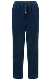 Dunkelblaue Hose mit geradem Schnitt, elastischem Bund, Kordelzug vorne, zwei seitlichen Eingrifftaschen
