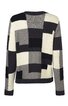 Pullover in Schwarz, Grau und Creme mit großflächigem, geometrischem Muster, Rundhalsausschnitt, lange Ärmel, gerade geschnitten