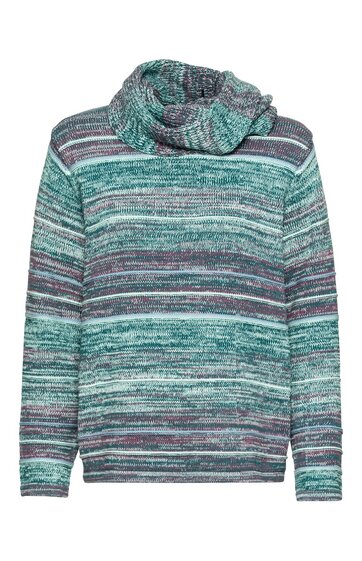 Pullover in verschiedenen Grüntönen mit horizontalem Streifenmuster, Rollkragen, langärmlig, gerade geschnitten