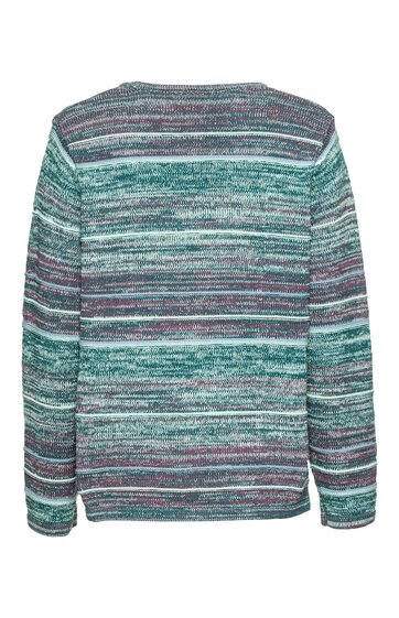 Langärmeliges Sweatshirt in melierten Grüntönen mit horizontalen Streifen in Blau und Grau, Rundhalsausschnitt, gerade geschnitten, Rückseite sichtbar