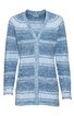 Langärmelige Strickjacke in verschiedenen Blautönen mit Streifenmuster, V-Ausschnitt, Knopfleiste vorne, zwei aufgesetzte Taschen, gerade geschnitten