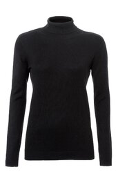 Schwarzer Rollkragenpullover, einfarbig, lange Ärmel, körpernah geschnitten