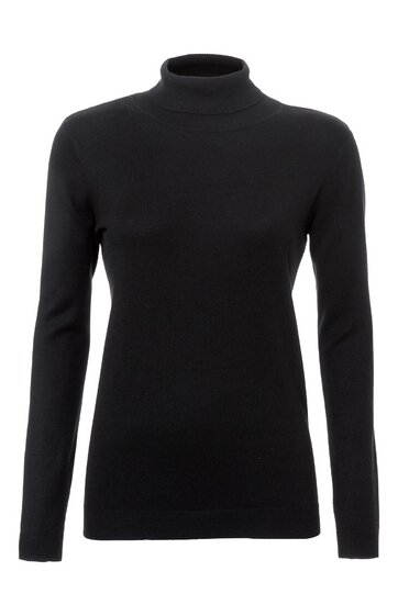 Schwarzer Rollkragenpullover, einfarbig, lange Ärmel, körpernah geschnitten