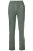 Hose in olivgrün, unifarben, gerade geschnitten, elastischer Bund ohne Knöpfe, zwei seitliche Eingrifftaschen, am Saum leicht breiter