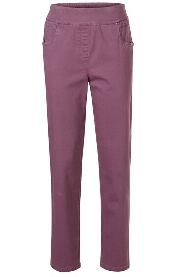 Damenhose in altrosa, gerade geschnitten, elastischer Bund, zwei seitliche Eingrifftaschen, knöchellang