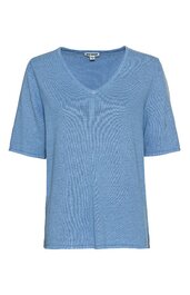 Hellblaues T-Shirt, kurzärmlig, V-Ausschnitt, gerade geschnitten, ohne Muster, schlicht