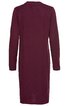 Einfarbiges, dunkelrotes Kleid, langärmelig, gerade geschnitten, knielang, ohne sichtbare Muster oder Verzierungen, ohne erkennbare Öffnungen, Rückansicht