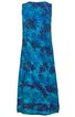 Ärmelloses Maxikleid in türkisblau mit dunkelblauem abstraktem Muster, Rundhalsausschnitt, gerade geschnitten