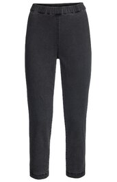 Schwarze Damenhose, einfarbig, elastischer Bund, gerade geschnitten, knöchellang