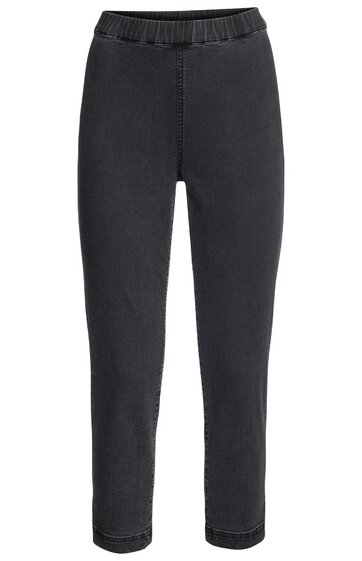 Schwarze Damenhose, einfarbig, elastischer Bund, gerade geschnitten, knöchellang