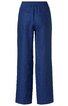 Dunkelblaue lange Hose mit weitem Bein, elastischem Bund, rechteckige Gesäßtasche, glatter Stoff, gerade geschnitten