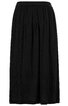 Schwarzer langer Rock, A-Linienform, elastischer Bund, glatter Stoff, ohne Muster, vorne leicht gerillt