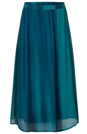 Langer Rock in petrol, einfarbig, elastischer breiter Bund, schmaler Saum, fließender Stoff