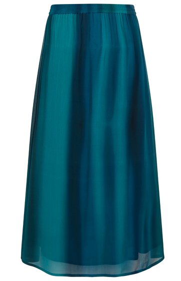 Knielanger Rock in Petrolblau, schlicht ohne Muster, elastischer Bund, fließende weite Form