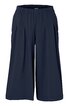 Dunkelblaue Culottes-Hose, weite Beine, elastischer Bund, ohne sichtbare Verschlüsse, knielang