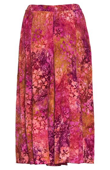 Maxirock in Pink und Orange mit floralem Muster, elastischem Bund, leicht ausgestellt