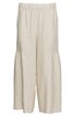 Beige lockere Hose ohne Muster, hoher elastischer Bund, weite Beinform mit gerüschtem Einsatz oberhalb der Knie
