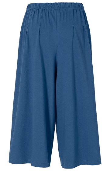Blaue Culotte, elastischer Bund, weit geschnitten, knöchellang, ohne Muster oder zusätzliche Details