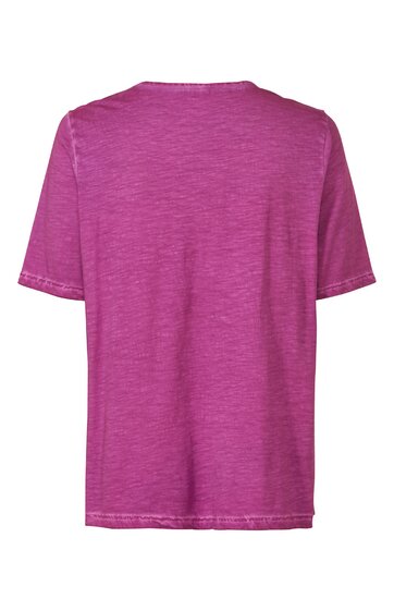 Kurzes T-Shirt in dunkelpink, einfarbig, Rundhalsausschnitt, gerade geschnitten, Kurzarm