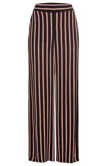 Hose in Schwarz und Hellrosa, vertikal gestreift, elastischer Bund, gerade geschnitten, lange Beine