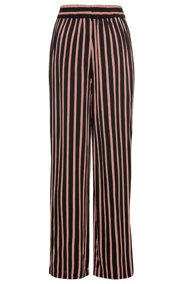 Hose in Schwarz mit rosa vertikalen Streifen, gerader Schnitt, elastischer Bund mit Kordel, lange Beine