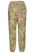 Locker geschnittene Hose in hellgrün mit mehrfarbigem abstraktem Blumenmuster, elastischer Bund, gerade geschnittene Beine, elastische Bündchen am Saum