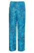 Hose, türkisblau mit floralem Muster, gerader Schnitt, elastischer Bund, lange Beinform
