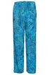 Hose in Türkis mit blauem abstraktem Muster, gerader Schnitt, elastischer Bund, zwei seitliche Eingrifftaschen