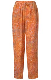 Locker geschnittene lange Hose in Orange mit Paisley-Muster, elastischem Bund, geradem Bein, keine sichtbaren Verschlüsse