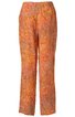 Orangene lange Hose mit abstraktem Muster in verschiedenen Orangetönen, elastischem Bund, gerade geschnitten