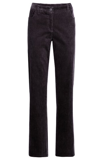 Schwarze Jeanshose mit geradem Schnitt, Knopf- und Reißverschluss, zwei vordere und zwei hintere Taschen, schlichtes Design, keine sichtbaren Muster oder Verzierungen