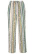 Hose in Weiß, Grün, Gelb und Grau gestreift, mit geradem Bein, elastischem Bund und Kordelzug, ohne sichtbare Taschen
